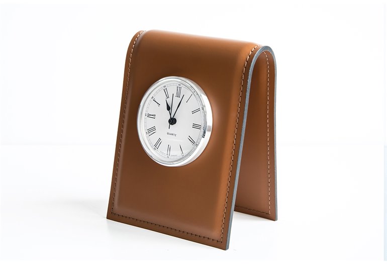 Подставка с часами, циферблат 85мм, кожа Full Grain