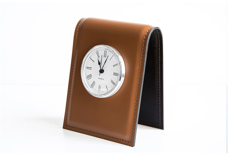 Подставка с часами, циферблат 85мм, кожа Full Grain