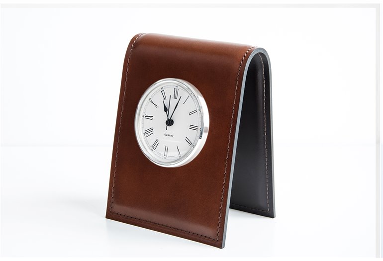 Подставка с часами, циферблат 85мм, кожа Full Grain